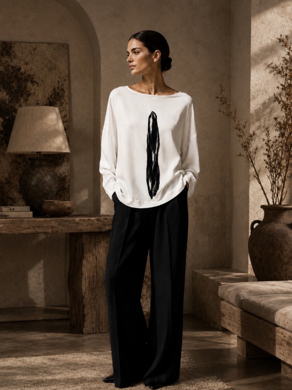 PierAntonioGaspari White Oversized pullover Abstract Black Print Minimalist Chic